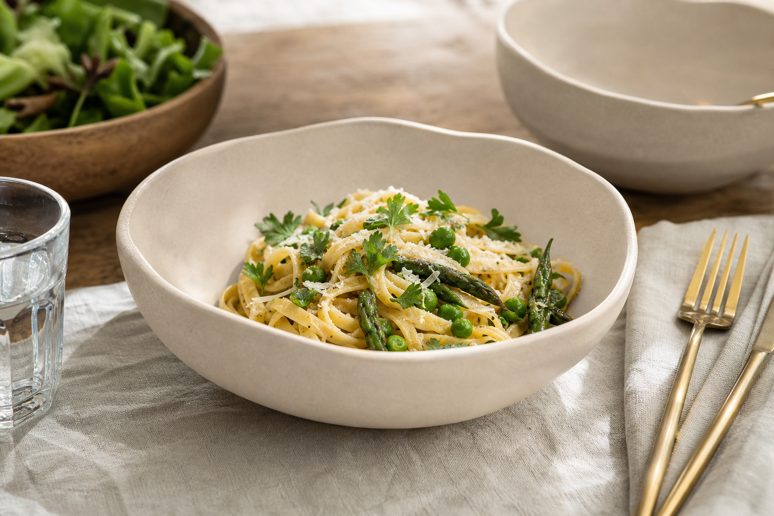 Pasta bowl · Soft clay — table setting